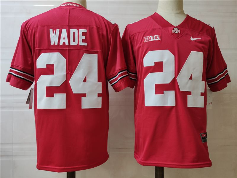 Men Ohio State Buckeyes 24 Wade Red Nike 2025 NCAA Jersey